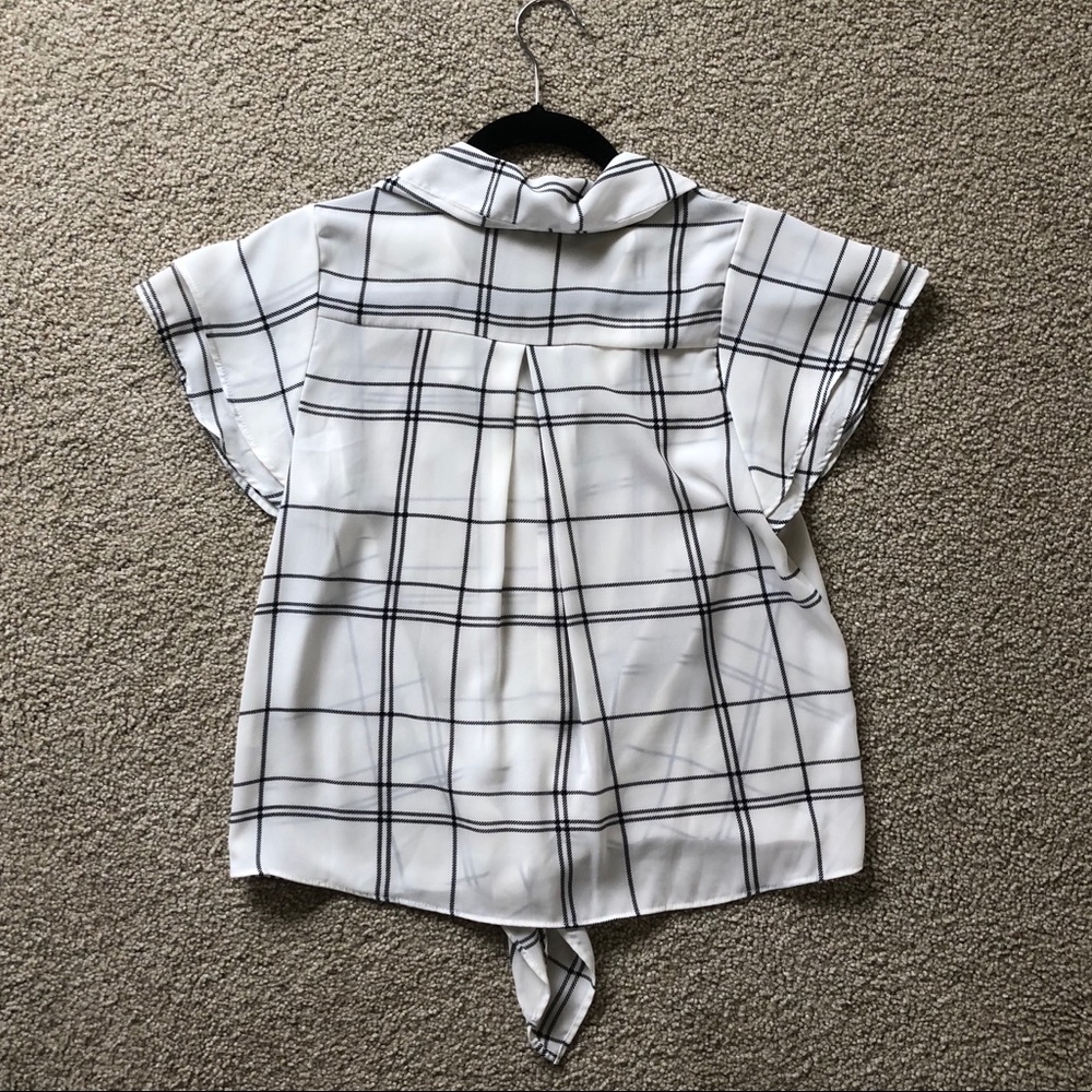 Sienna Sky Plaid Chiffon Tie-Front Blouse Ruffle Sleeve White Black S - Picture 3 of 3